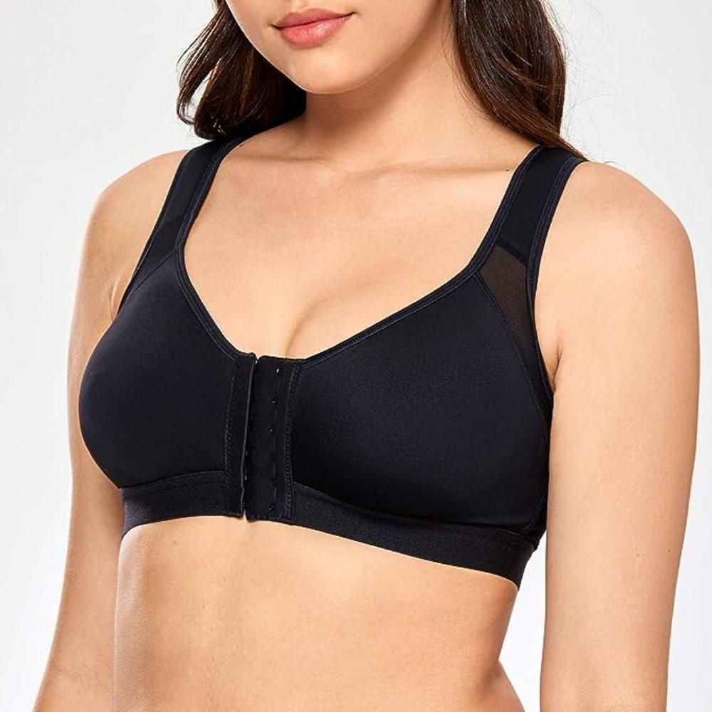 DELIMIRA Women's Full Coverage Front Closure Wire Free Back Support Posture